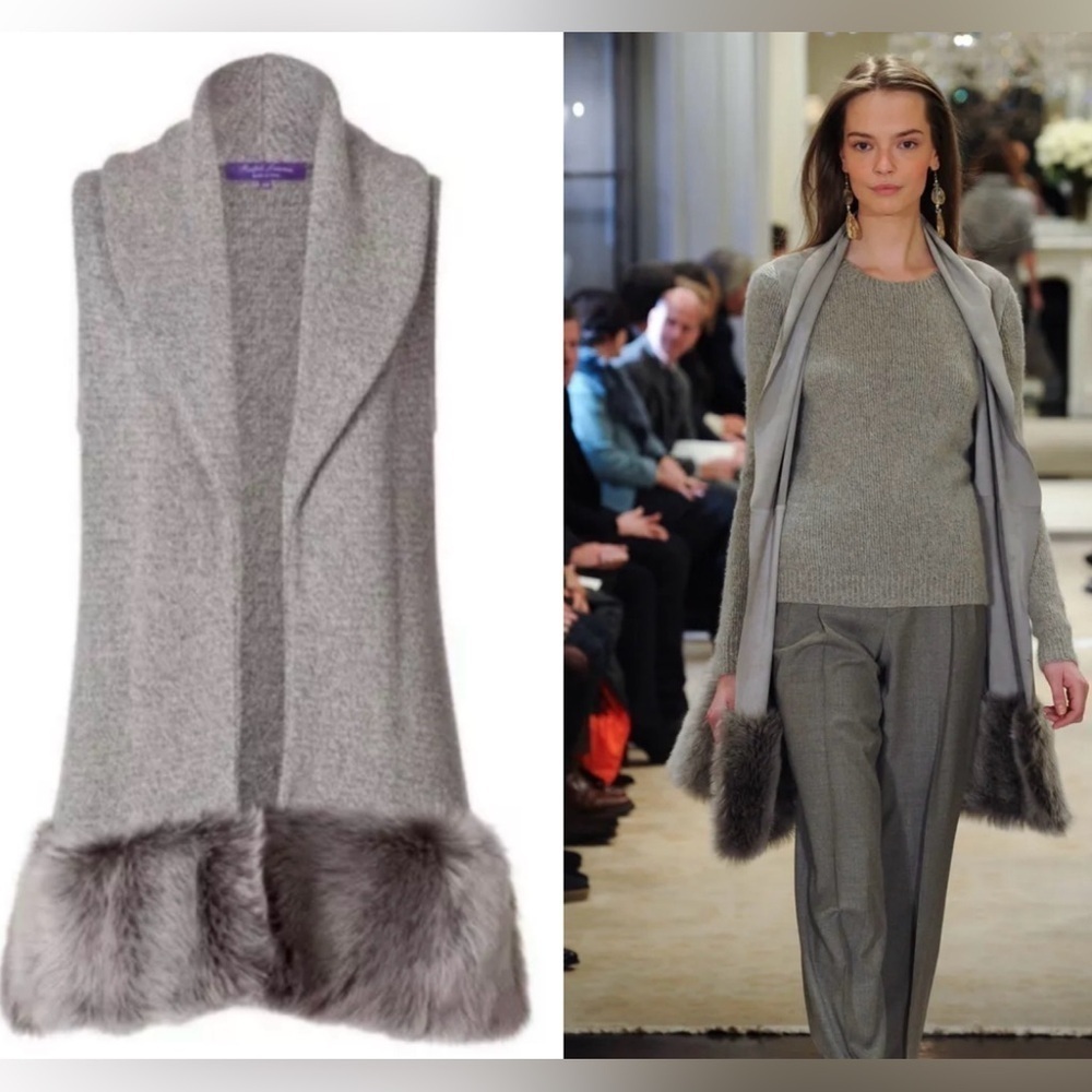 Ralph Lauren Collection Purple Label Shearling Fur Vest Cashmere Silk Sweater L